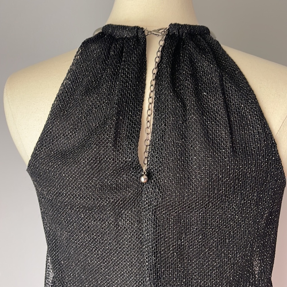 SLNY Black Blouson Halter Crochet Fringe Hem Short Dress
Size 8 - Picture 4 of 11